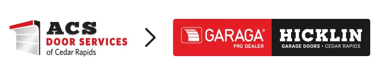 Logo previously used by ACS Door Services of Cedar Rapids and New Logo Hicklin Garage Doors Cedar Rapids
